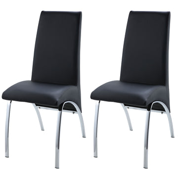 Black And Chrome Armless Solid Back Side Chair Set Of 2 Solid Black Silver Dining Room Foam Rectangular Contemporary Side Chair Solid Back Set Of 2 Faux Leather