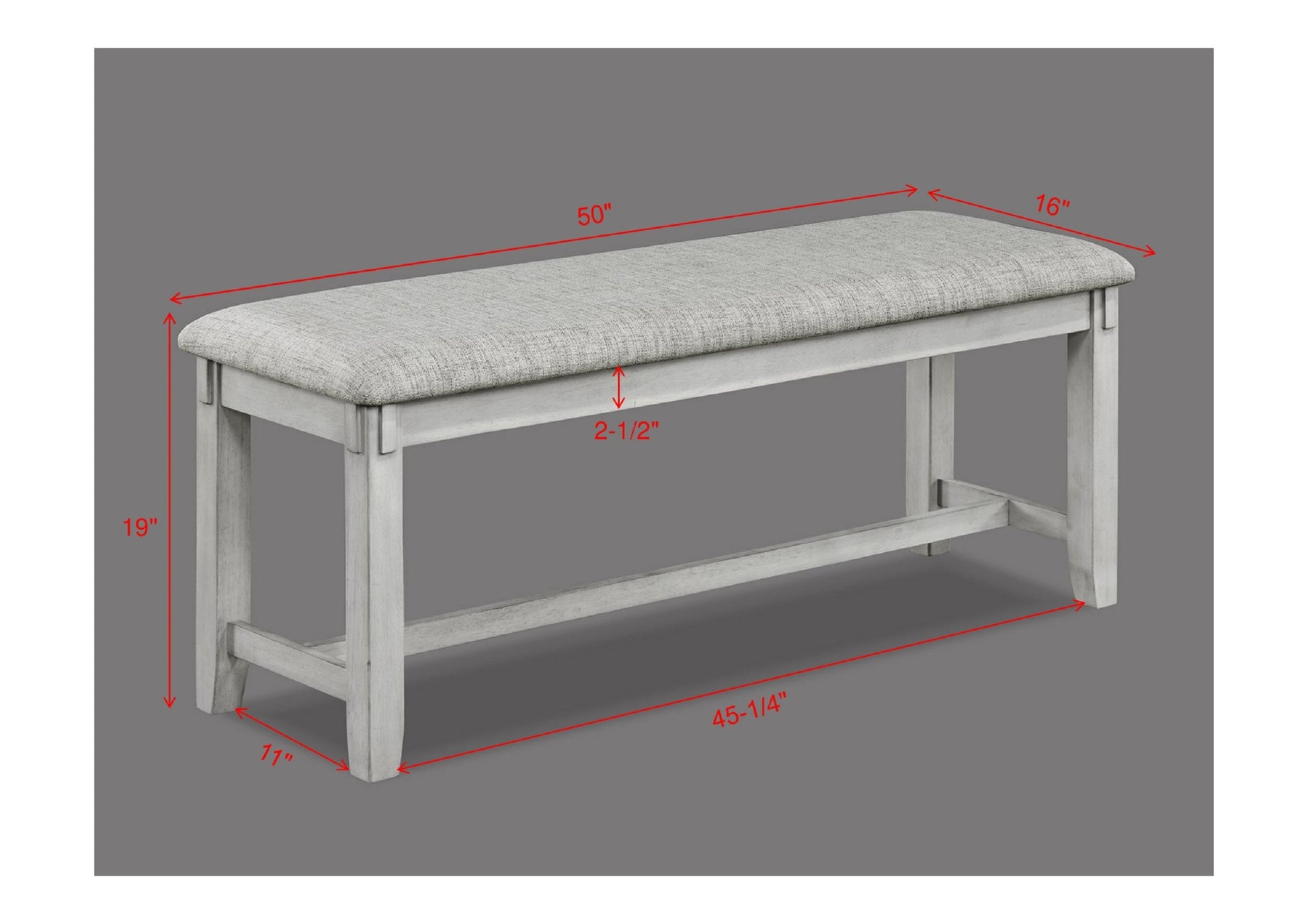 1Pc Driftwood Finish Standard Height Bench Gray White Fabric Upholstered Seat Cushion Tapered Legs Contemporary Transitional Style Dining Room Wooden Furniture Antique White Gray Linen Or Linen Blend Dining Room Rectangular Grey Transitional Wood