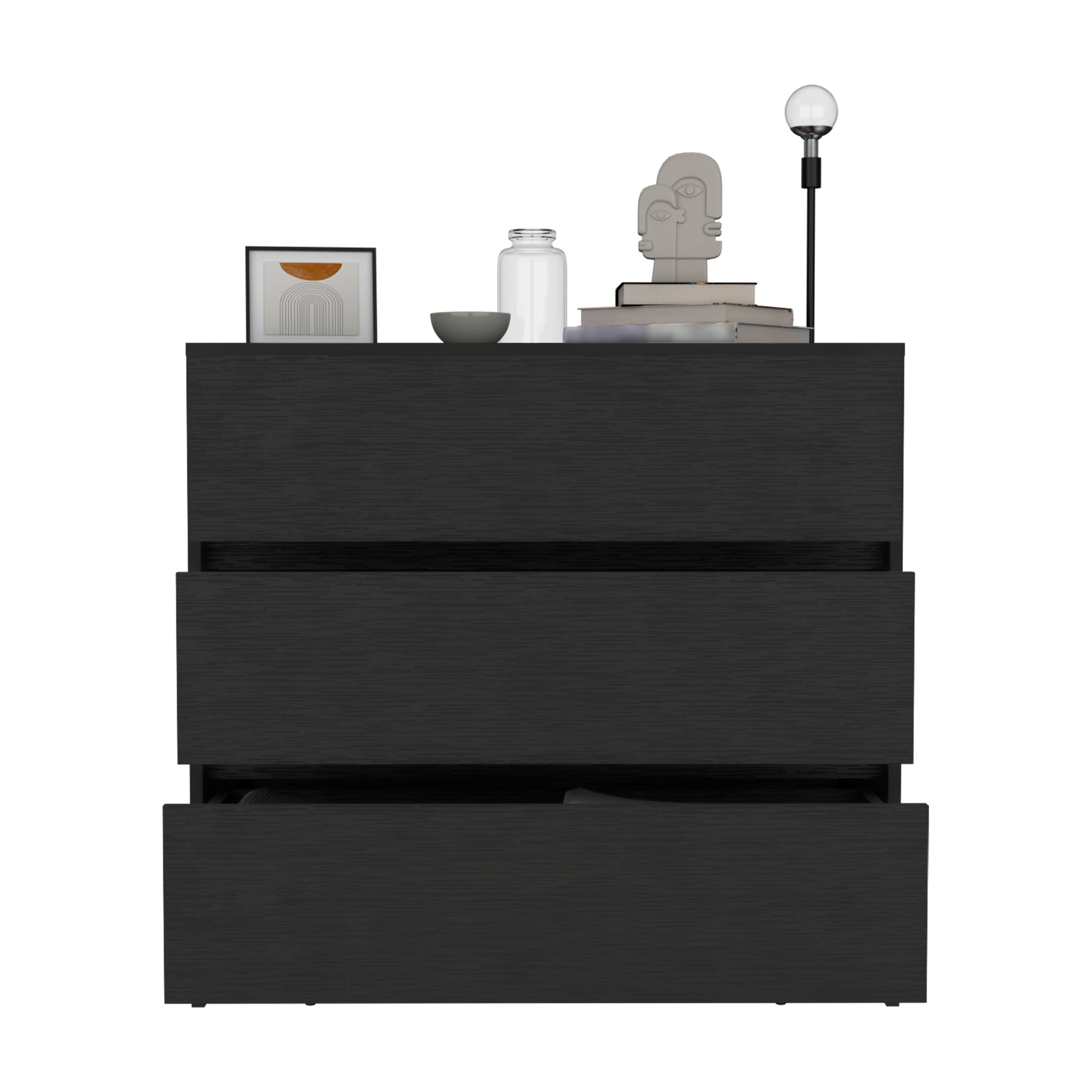 Austin Three Drawer Dresser, Pull Out Mechanism Black Black Bedroom Modern Particle Board Particle Board