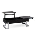 Black High Gloss And Chrome Coffee Table With Lift Top Black Silver Primary Living Space Modern Rectangular Wood Metal Sled
