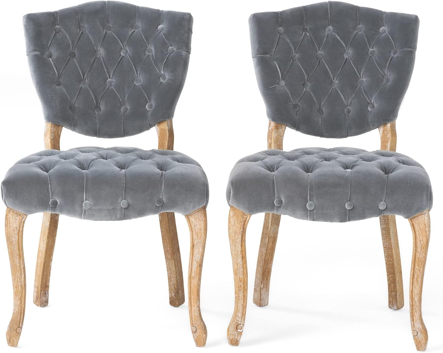 Kd Tufted Chair Wthr Set Of 2 Grey Mdf