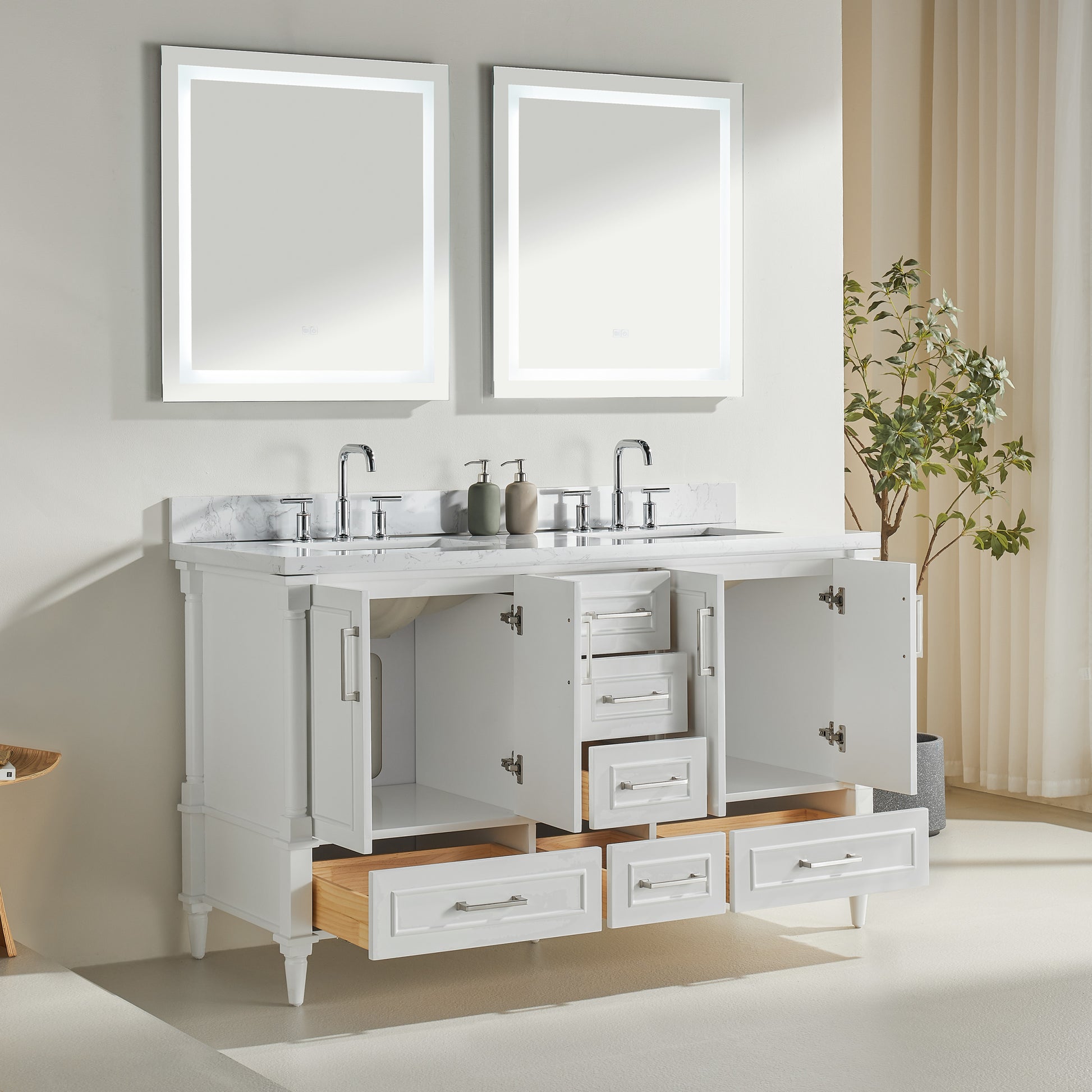 60'' Freestanding Double Bathroom Vanity With - 4