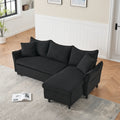 This 80 Inch Black Corduroy L Shaped Sofa Comes With Two Small Throw Pillows That Can Be Converted Into A Sofa Bed For Storage Black Corduroy 3 Seat