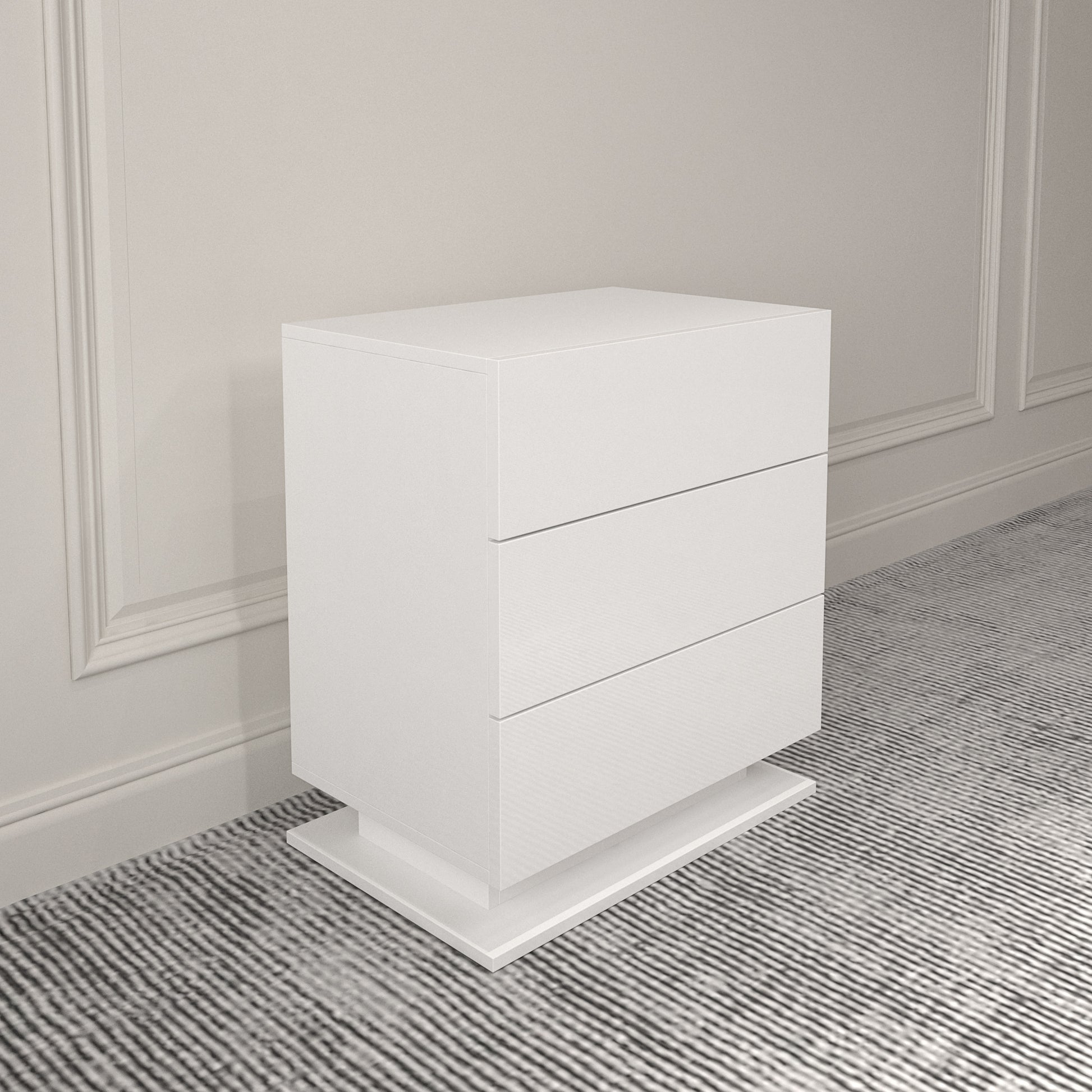 Led Nightstand With 3 Drawers,White Bedside Table ,Modern End Side Table For Bedroom White Particle Board