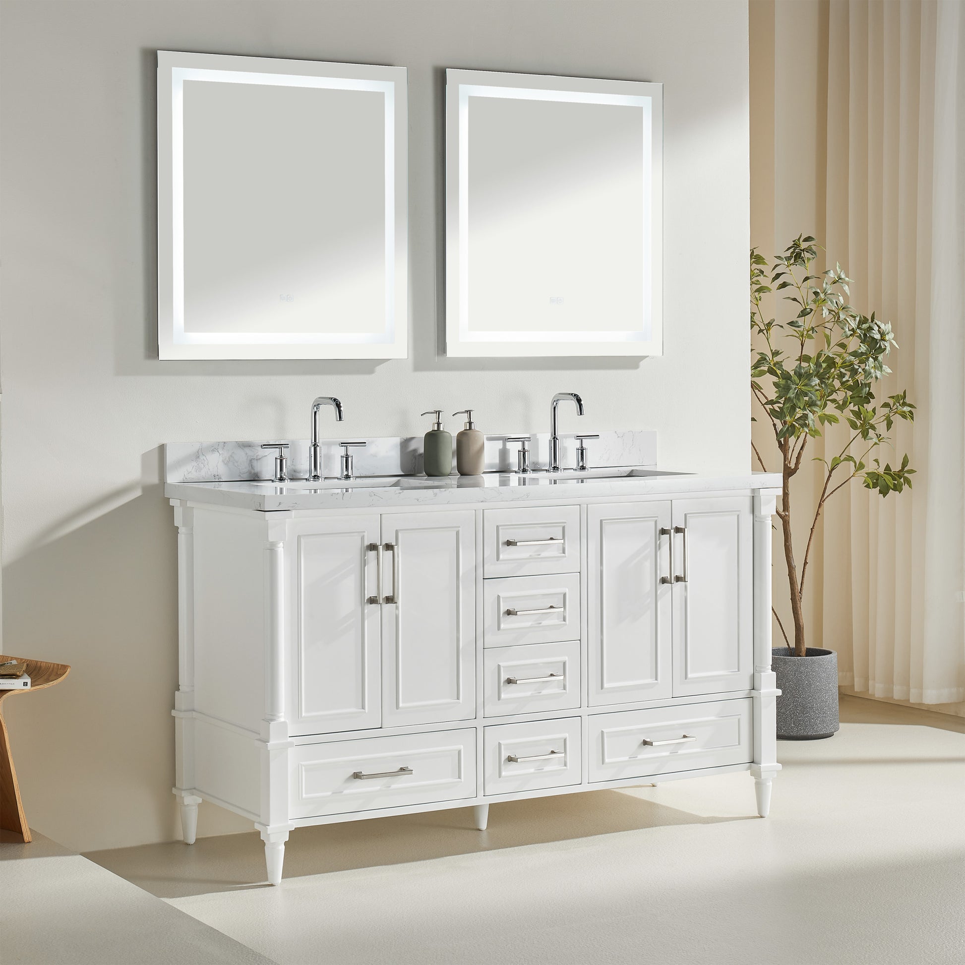 60'' Freestanding Double Bathroom Vanity With - 4