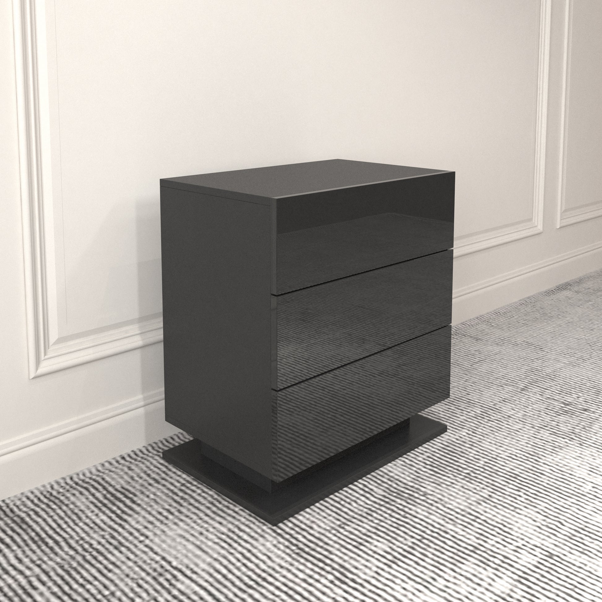 Nightstand With 3 Storage Drawers,Led Lights, End Table For Bedroom Furniture Black Particle Board