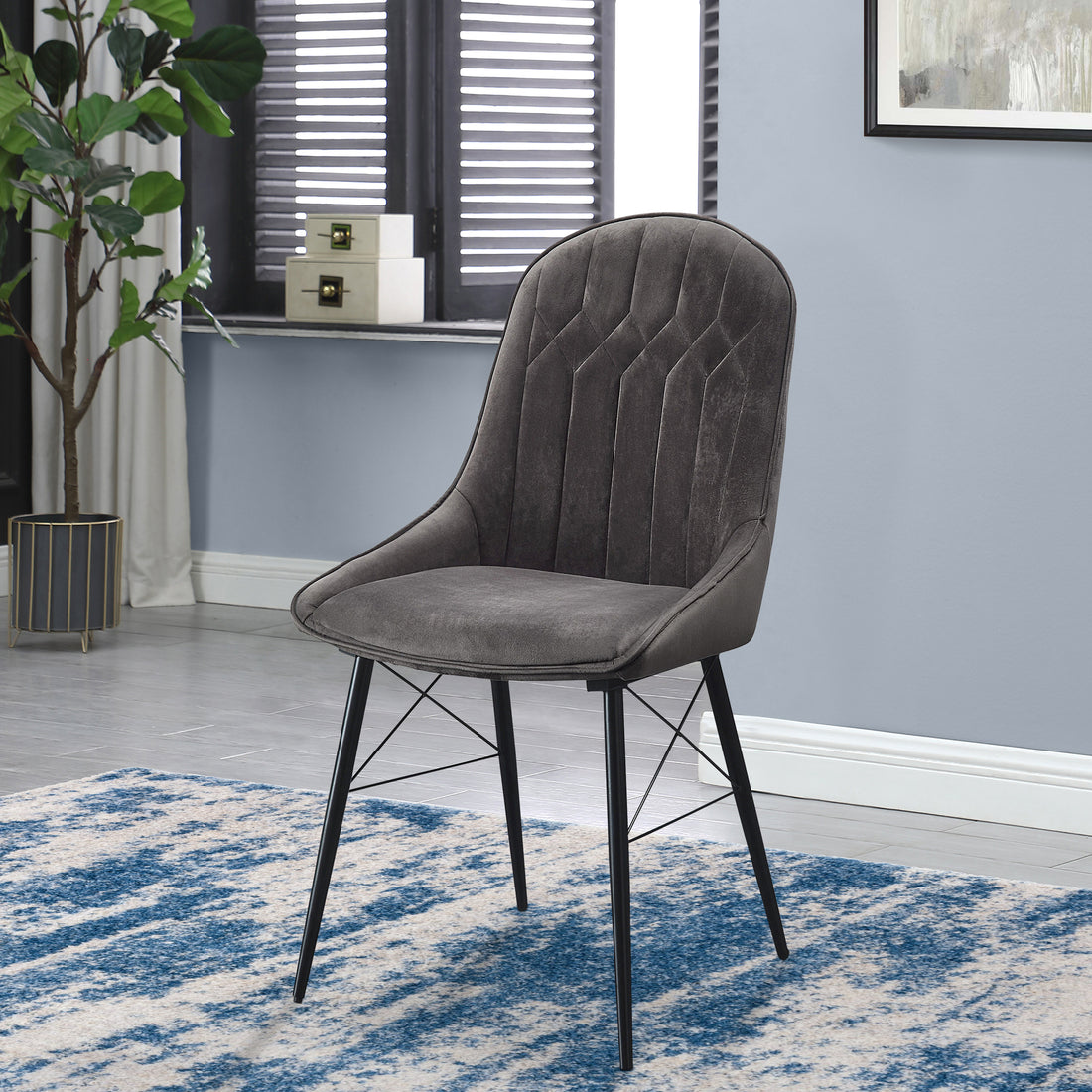 Grey And Black Tufted Back Dining Chairs Set Of 2 Solid Black Grey Dining Room Foam Rectangular Contemporary Side Chair Solid Back Set Of 2 Wood Fabric