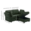 Space Saving Small Sectional Sofa With Ottoman, 2 Seater Sofa With 1 Ottoman, All Seats And Ottomans With Storage Function Green Green Polyester 2 Seat