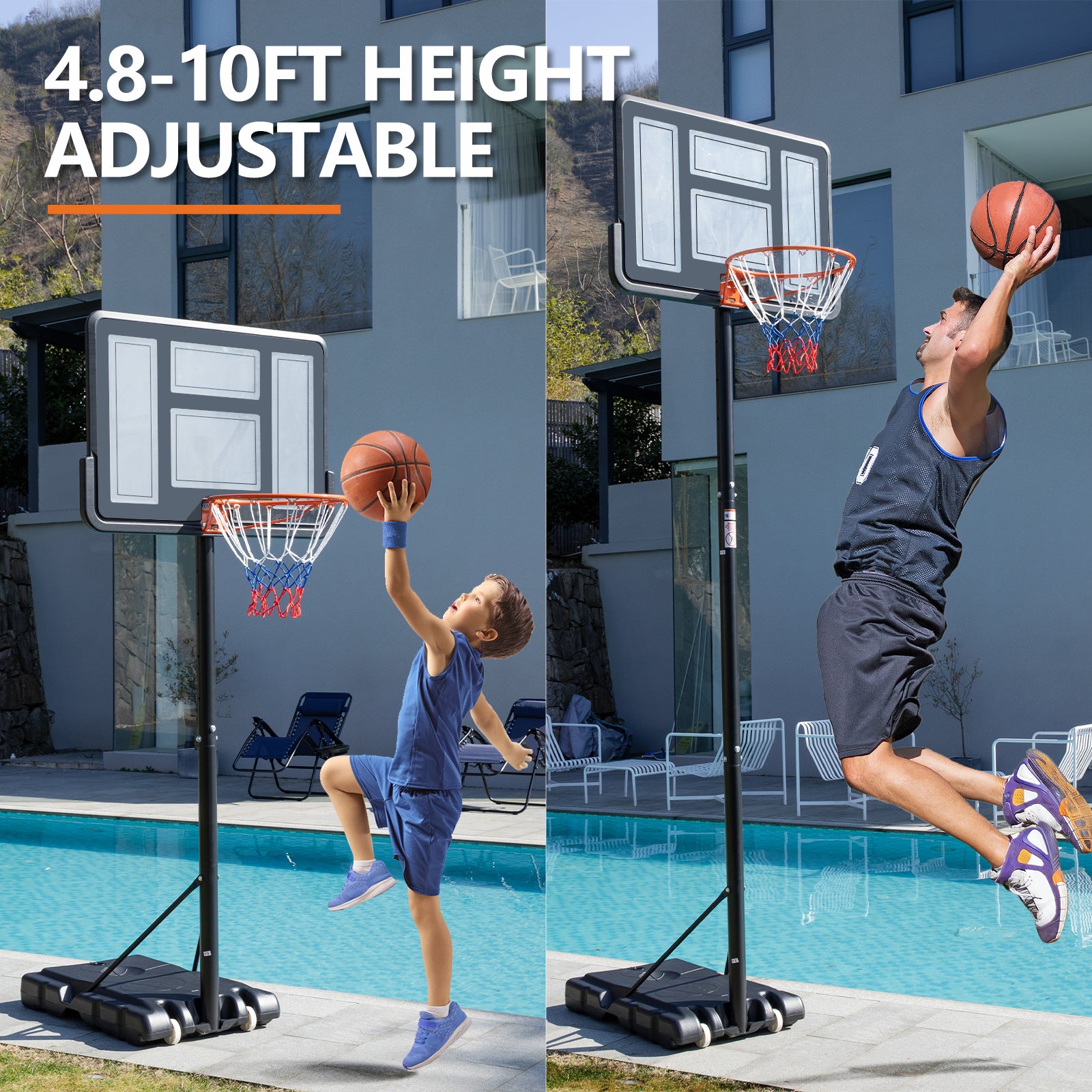 Outdoor Portable Basketball Rack, Suitable For Children And Adults, Durable Family Game Set Black Iron Plastic