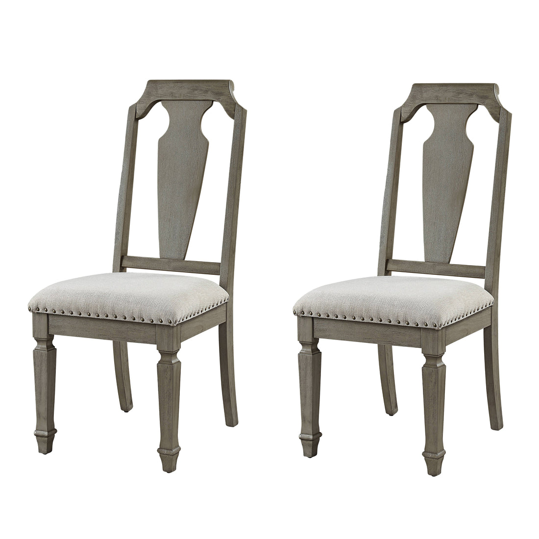 Beige And Weathered Oak Open Back Side Chairs Set Of 2 Solid Beige Grey Dining Room Foam Rectangular Rustic Side Chair Rubberwood Solid Back Set Of 2 Wood