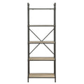 Antique Oak And Sandy Grey 5 Tier Bookcase 5 Natural Grey Open Back Oak Wood Metal