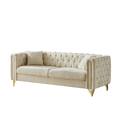 60 Inch Chenille Pull Buckle Design Sofa For Living Room,Buttons Tufted With Copper Nail Decoration Armrest, Modern Couch Upholstered Button And Metal Legs Beige Foam Chenille 2 Seat