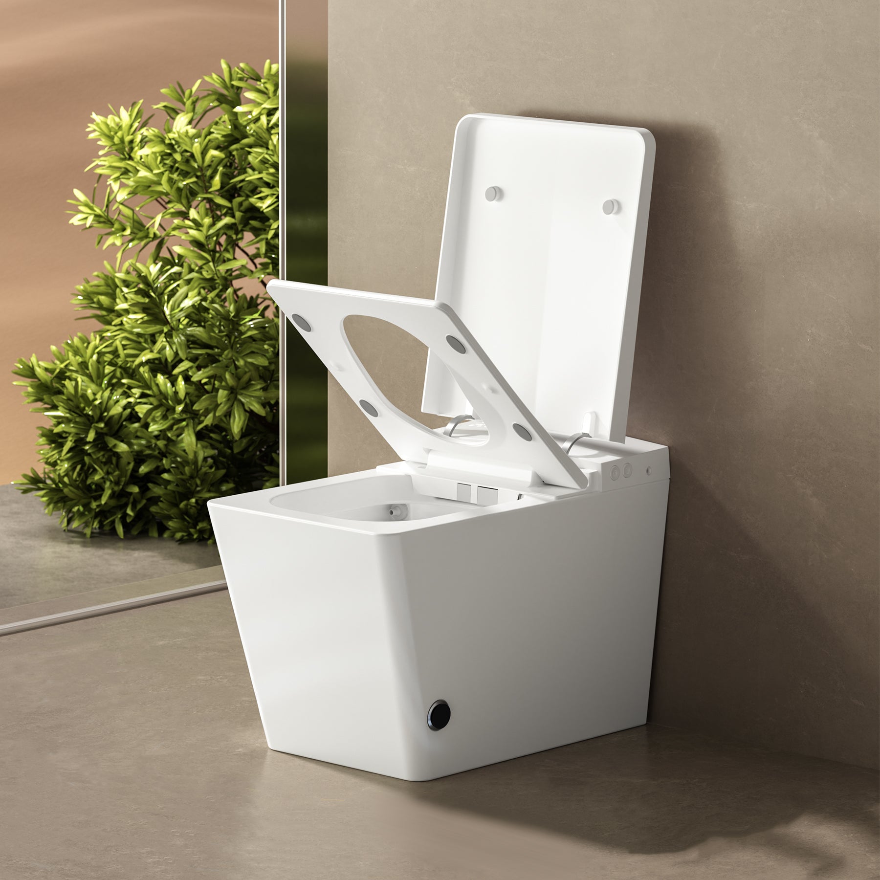 Square Smart Toilet With Built In Tank For Modern Bathroom, Remote Control, Tankless Bidet Toilet With Foot Touching Lid Opening, Auto Flush, Heated Seat, Led Digital Display, User Memory, White White Bathroom Porcelain