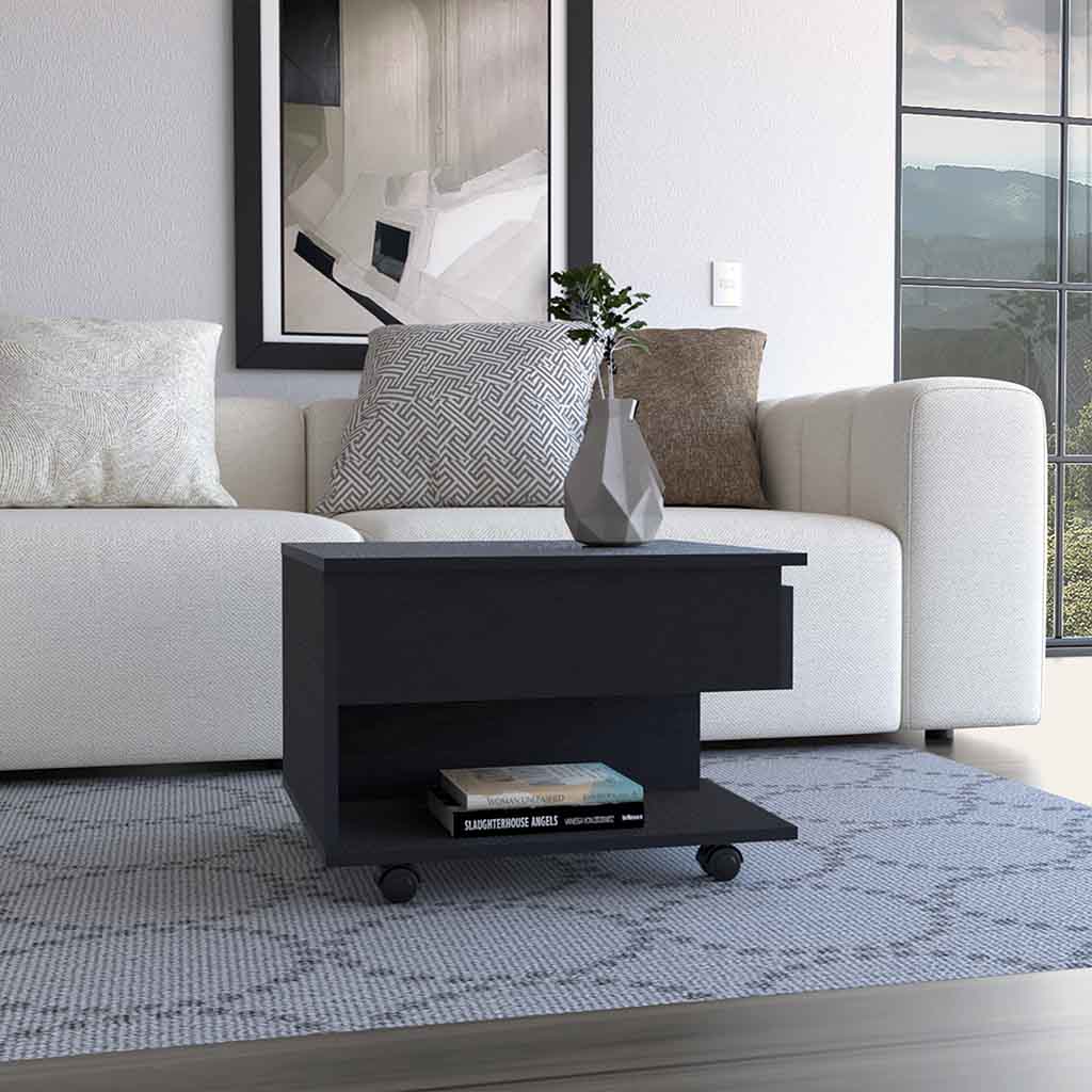 Portland Lift Top Coffee Table Black Primary Living Space Modern Freestanding Rectangular Hutch Coffee & End Tables Rectangular Mdf Engineered Wood