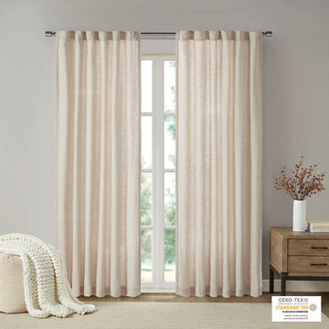 Faux Linen Rod Pocket And Back Tab Fleece Lined Curtain Panel Only 1 Pc Panel Natural Polyester