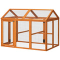 Pawhut Chicken Run, Wooden Large Chicken Coop, Combinable Design With Perches & Doors For Outdoor, Backyard, Farm, 4.6' X 2.8', Orange Orange Wood