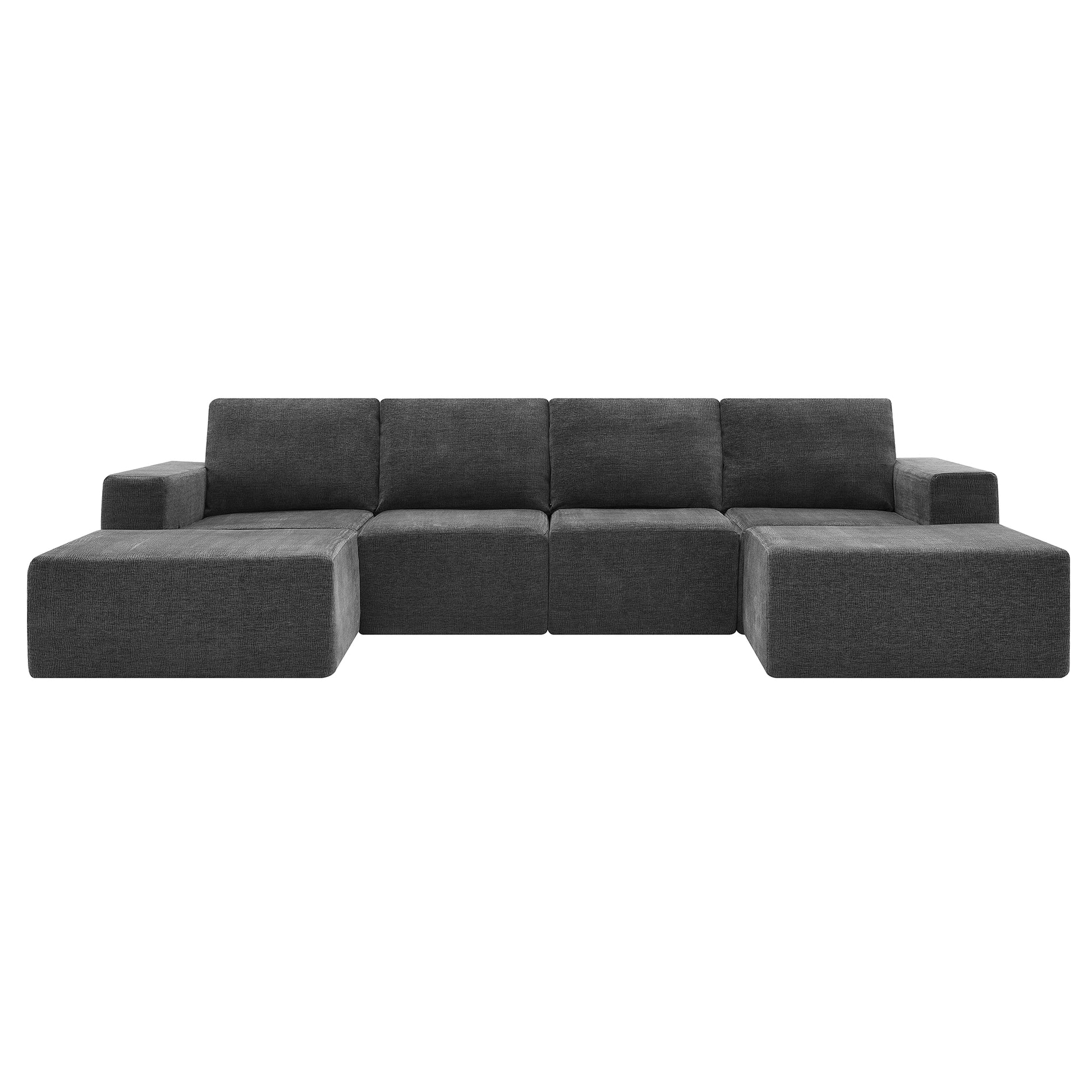 110*72" Modular U Shaped Sectional Sofa,Luxury Chenille Floor Couch Set,Upholstered Indoor Furniture,Foam Filled Sleeper Sofa Bed For Living Room,Bedroom,Free Combination,3 Colors Dark Gray Polyester 6 Seat