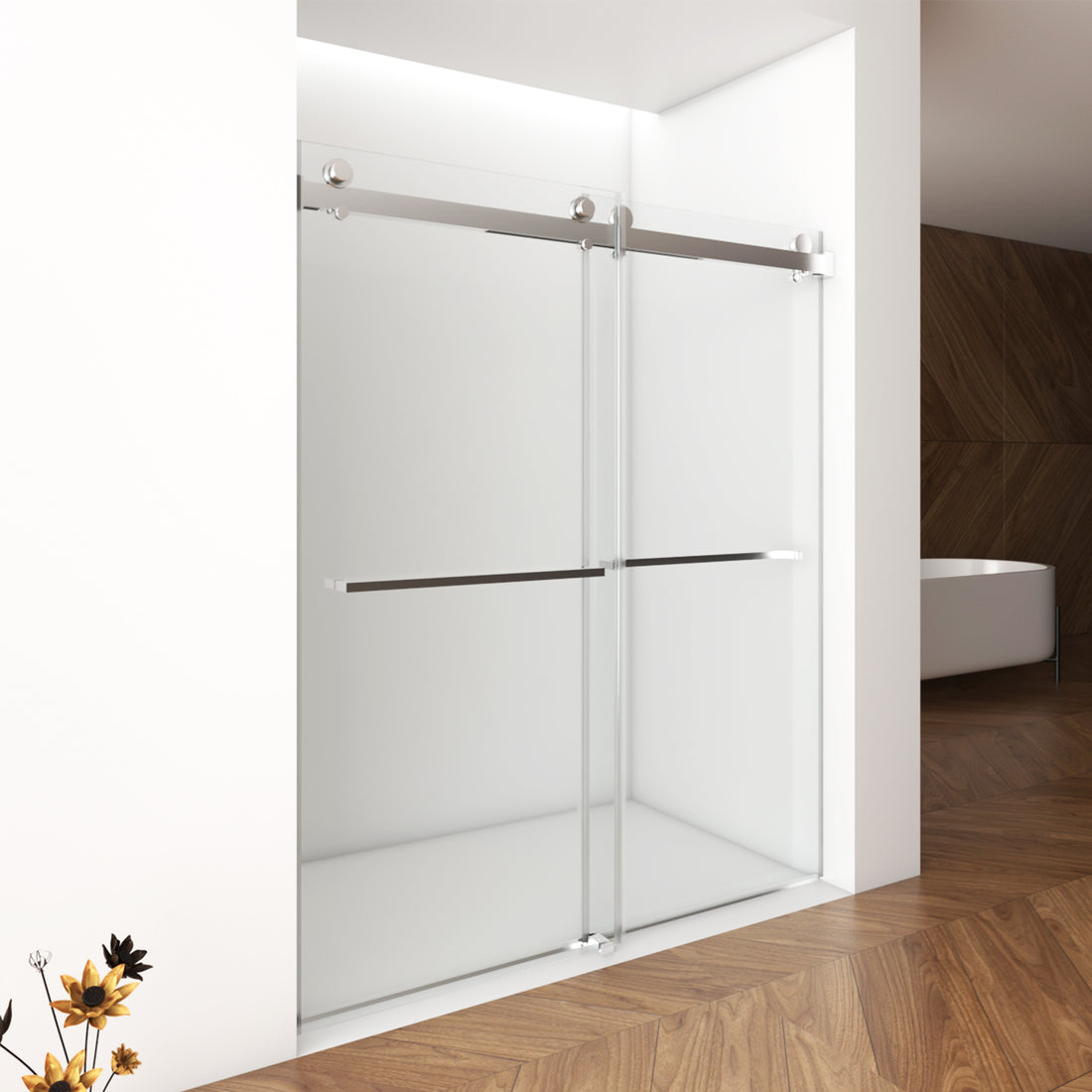 56" 60"W X 76"H Frameless , Double Sliding , With Premium 3 8'' 10Mm Thick Tempered Glass Shower Enclosure,Double Side Easy Clean Coat,Brushed Nickel Finished With Buffer Brushed Nickel Bathroom American Design Stainless Steel