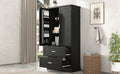 Tall Bathroom Storage Cabinet, Cabinet With Two Doors And Drawers, Adjustable Shelf, Mdf Board, Black Black Mdf