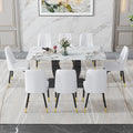 Table And Chair Set, Modern Dining Table, Patterned Table Top And Black Mdf Leg Table, Soft And Comfortable Dining Chair, Perfect For Dinner, Meetings, Home And Office Decor White Black Mdf Glass