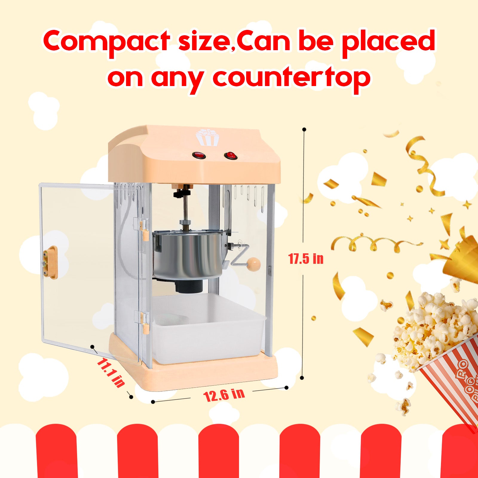 4Oz Tabletop Popcorn Machine Popcorn Popper Machine Pop Corn Machine Popcorn Maker With Stainless Steel Kettle, Measuring Tool And Popcorn Scoop For Home, Family, Movie Night Orange Orange Plastic