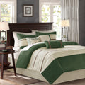 7 Pc Pieced Faux Suede Comforter Set Green King Queen Green Polyester