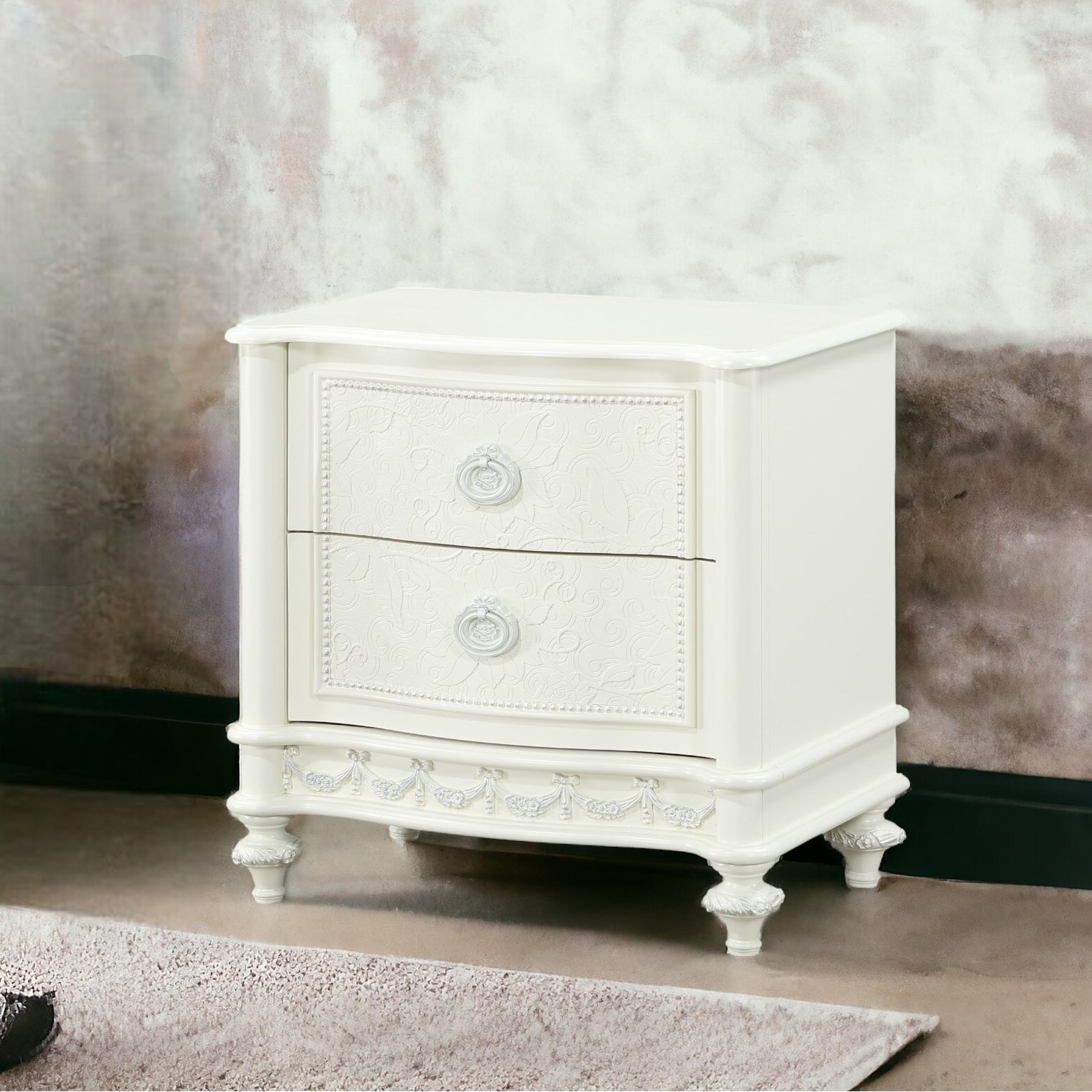 Ivory 2 Drawer Nightstand Ivory 2 Drawers Bedroom Rectangle Drawers Wood