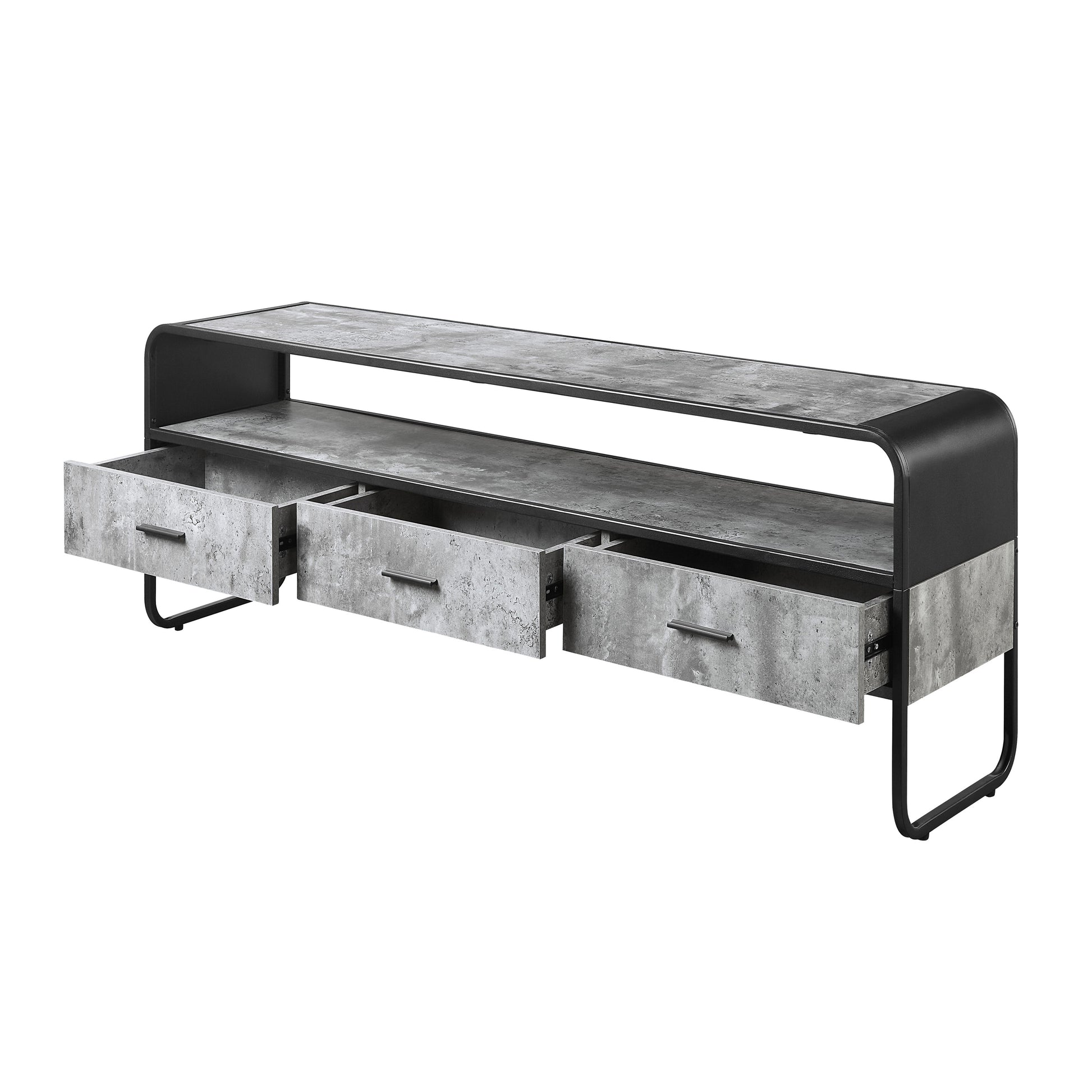 Concrete Grey And Black 3 Drawer Tv Stand Black Grey Primary Living Space 60 69 Inches Industrial Wood Metal