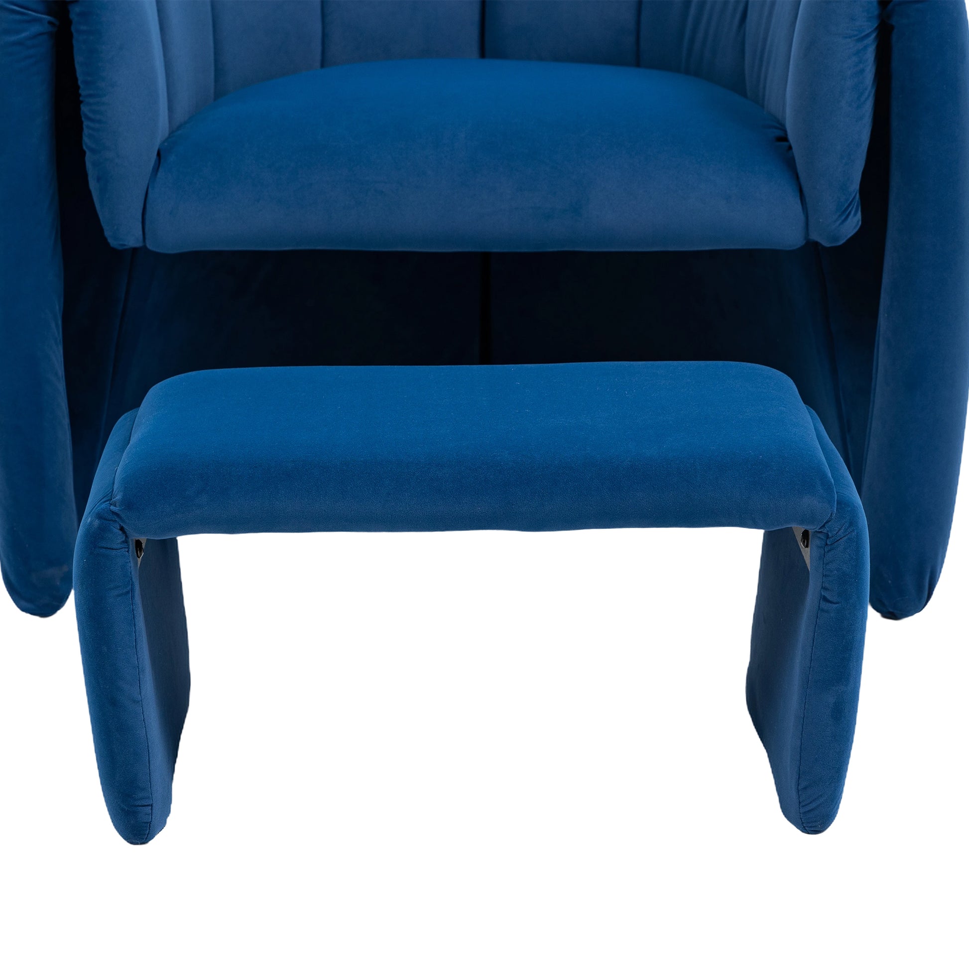 Coolmore Accent Chair With Ottoman, Mid Century Modern Barrel Chair Upholstered Club Tub Round Arms Chair For Living Room Bedroom Office Navy Velvet Navy Foam Velvet