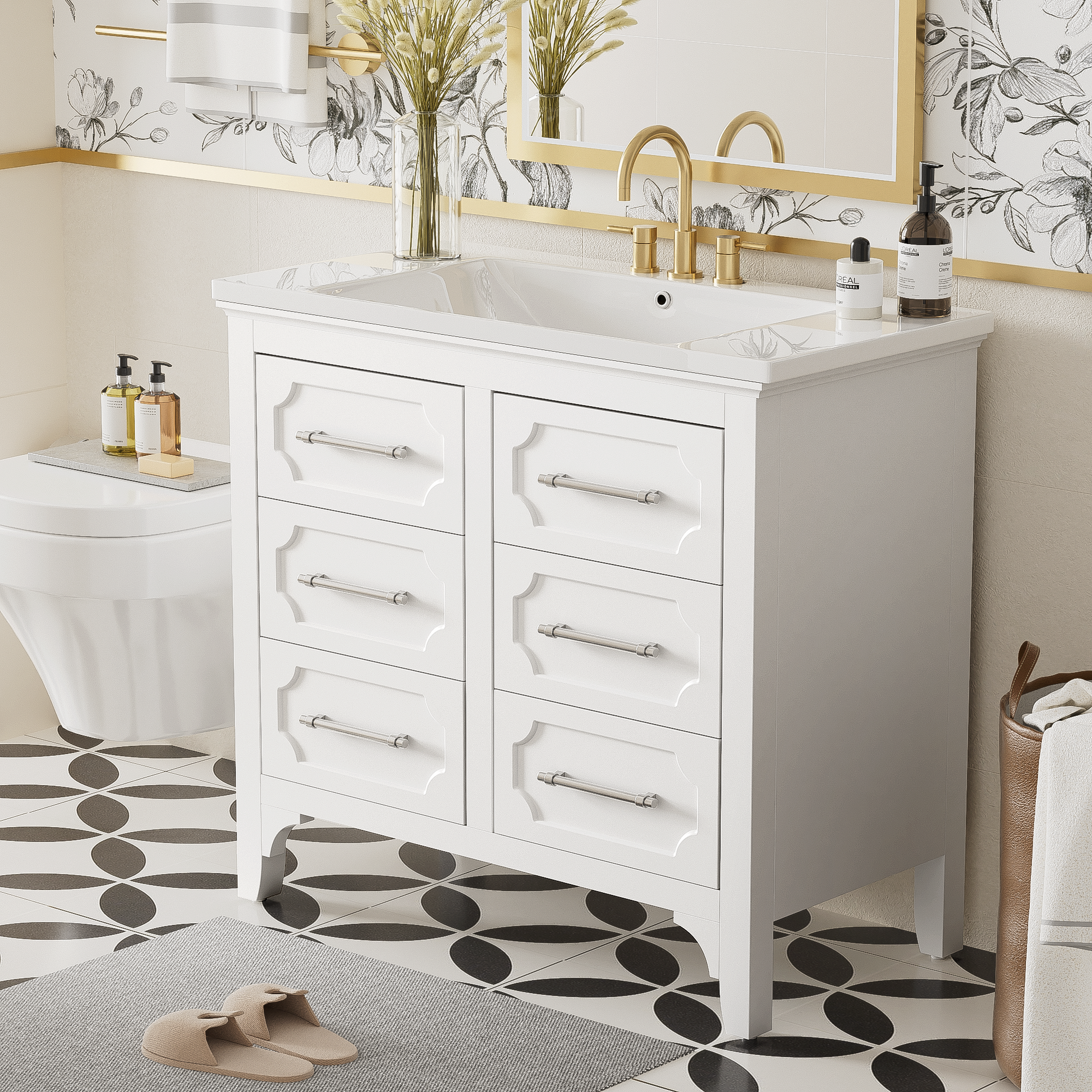 36'' Bathroom Vanity With Resin Sink Combo, Free