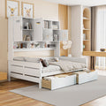 Full Size Wooden Daybed With 2 Drawers, And All In One Cabinet And Shelf, White Full White Wood