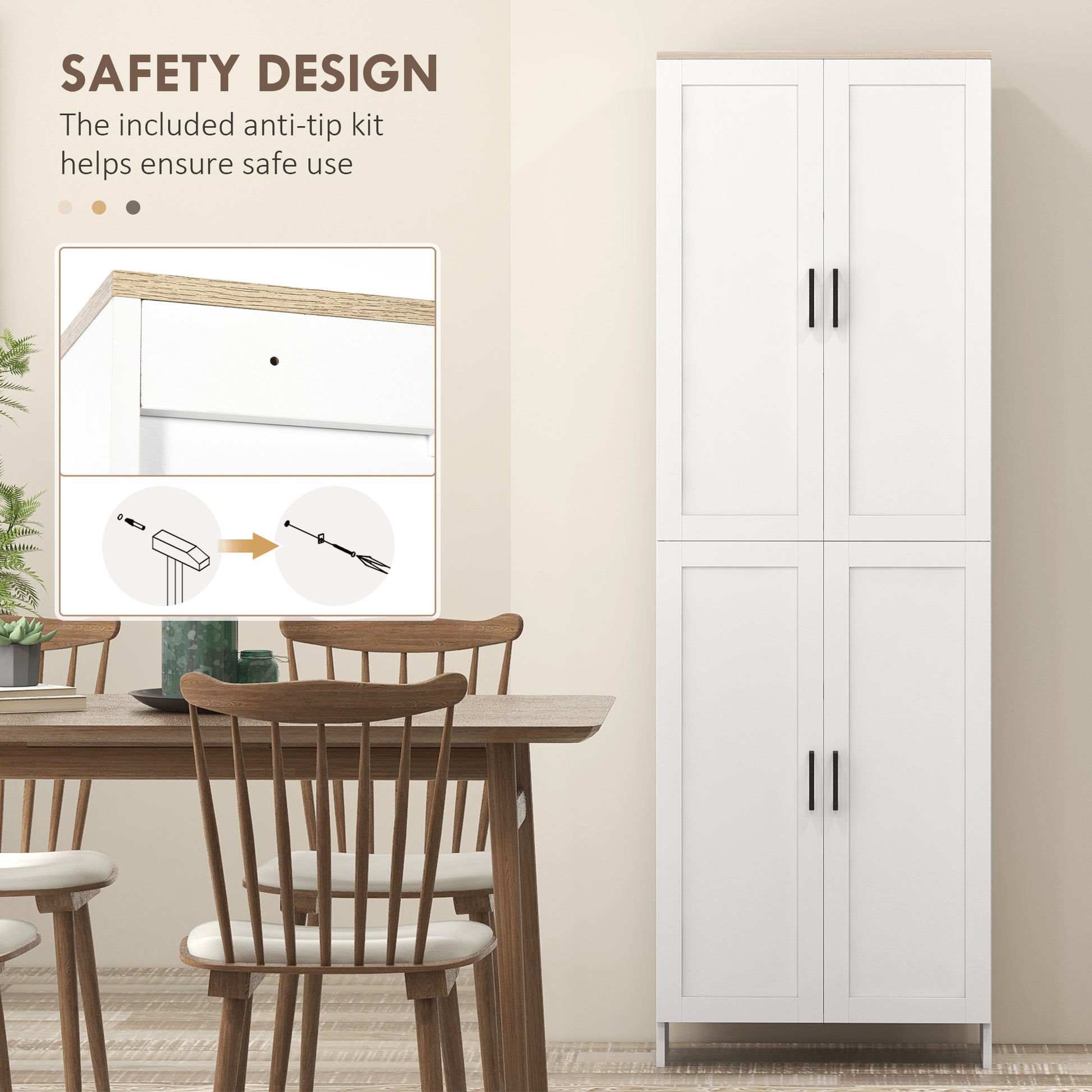 Homcom 72" Freestanding Kitchen Pantry, 4 Door Storage Cabinet Organizer With Adjustable Shelves, Kitchen Cabinet With Doors And Shelves, White White Particle Board