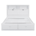 Wood Queen Size Hydraulic Platform Bed With Storage Led Headboard, Charging Station And 2 Drawers, White Box Spring Not Required Queen White Wood Bedroom Bed Frame Solid Wood Mdf