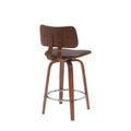 Pino 26 Inch Swivel Counter Stool Chair, Faux Leather, Walnut Brown Wood Brown Leather