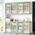 Retro Style Haze Double Glass Door Wall Cabinet With Detachable Shelves For Office, Dining Room,Living Room, Kitchen And Bathroom Mint Green Mint Green Tempered Glass Sheet Metal Plastic