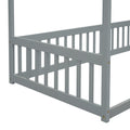 Twin Size Canopy Frame Floor Bed With Fence, Guardrails,Grey Twin Grey American Design Pine