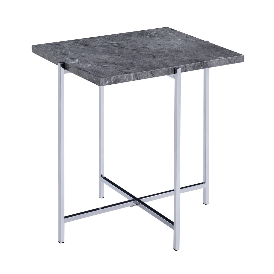 Grey And Chrome Rectangle End Table Grey Silver Primary Living Space Rectangular Marble Metal