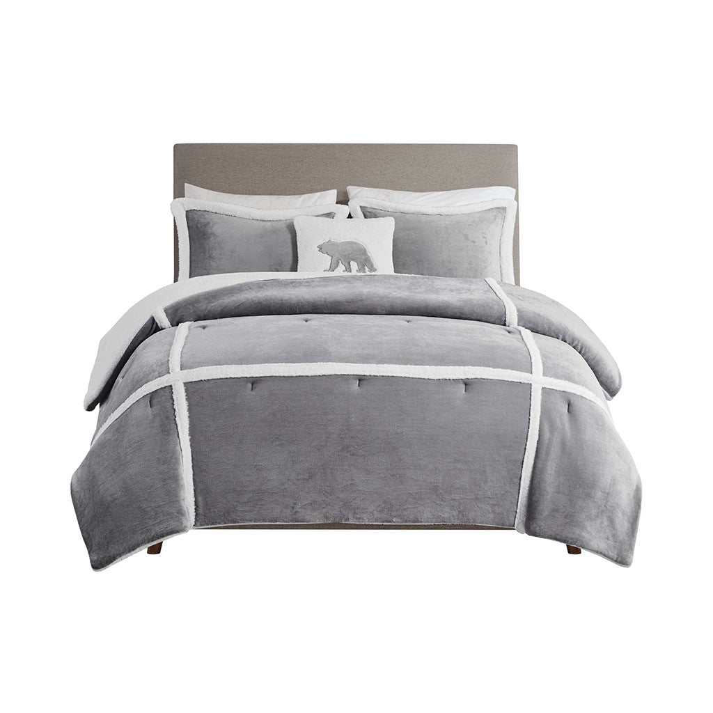 Plush To Sherpa Comforter Set Twin Grey Polyester