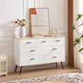 7 Drawer Dresser For Bedroom With Deep Drawers, Wood Dressers & Chest Of Drawers, Modern White Long Dressers For Closet Living Room, 47.2