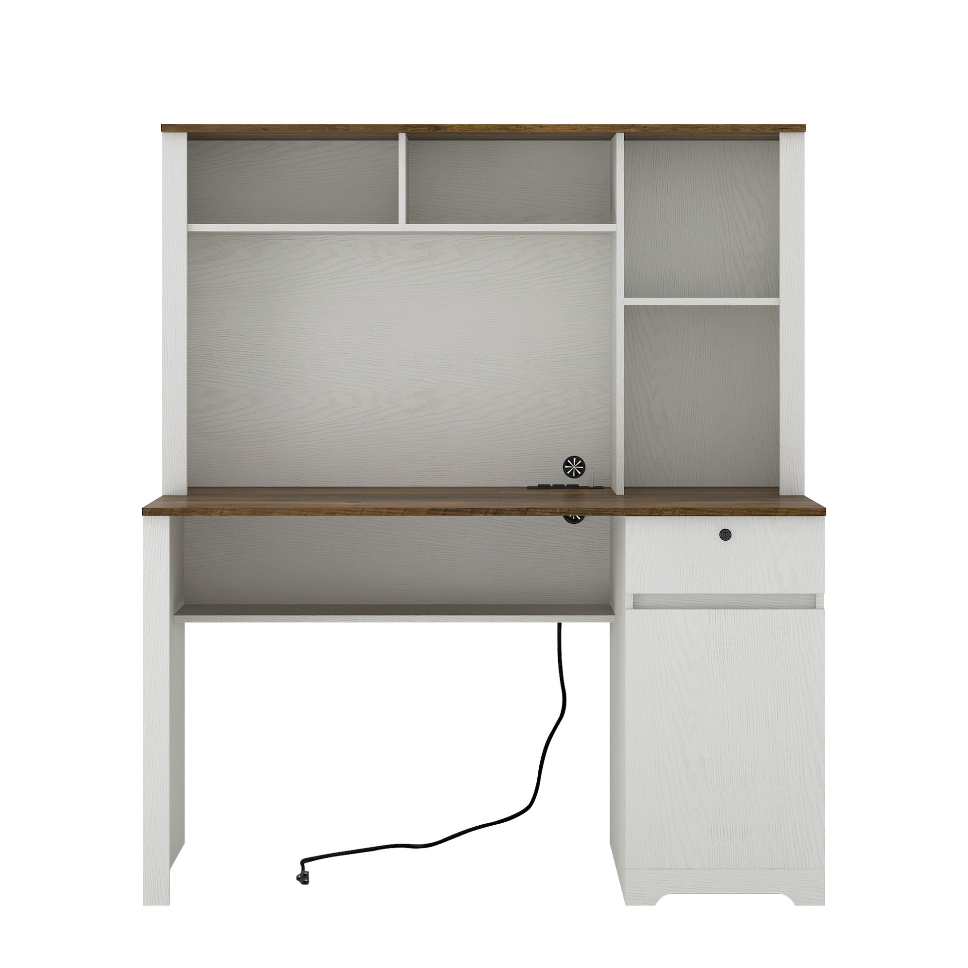 Computer Desk With Hutch & Bookshelf,Wood Executive Desk Teens Student Desk Writing Laptop Home Office Desk With Drawers,3 Ac Outlets And 2 Usb Charging Ports,Study Laptop Table For Home White Mdf