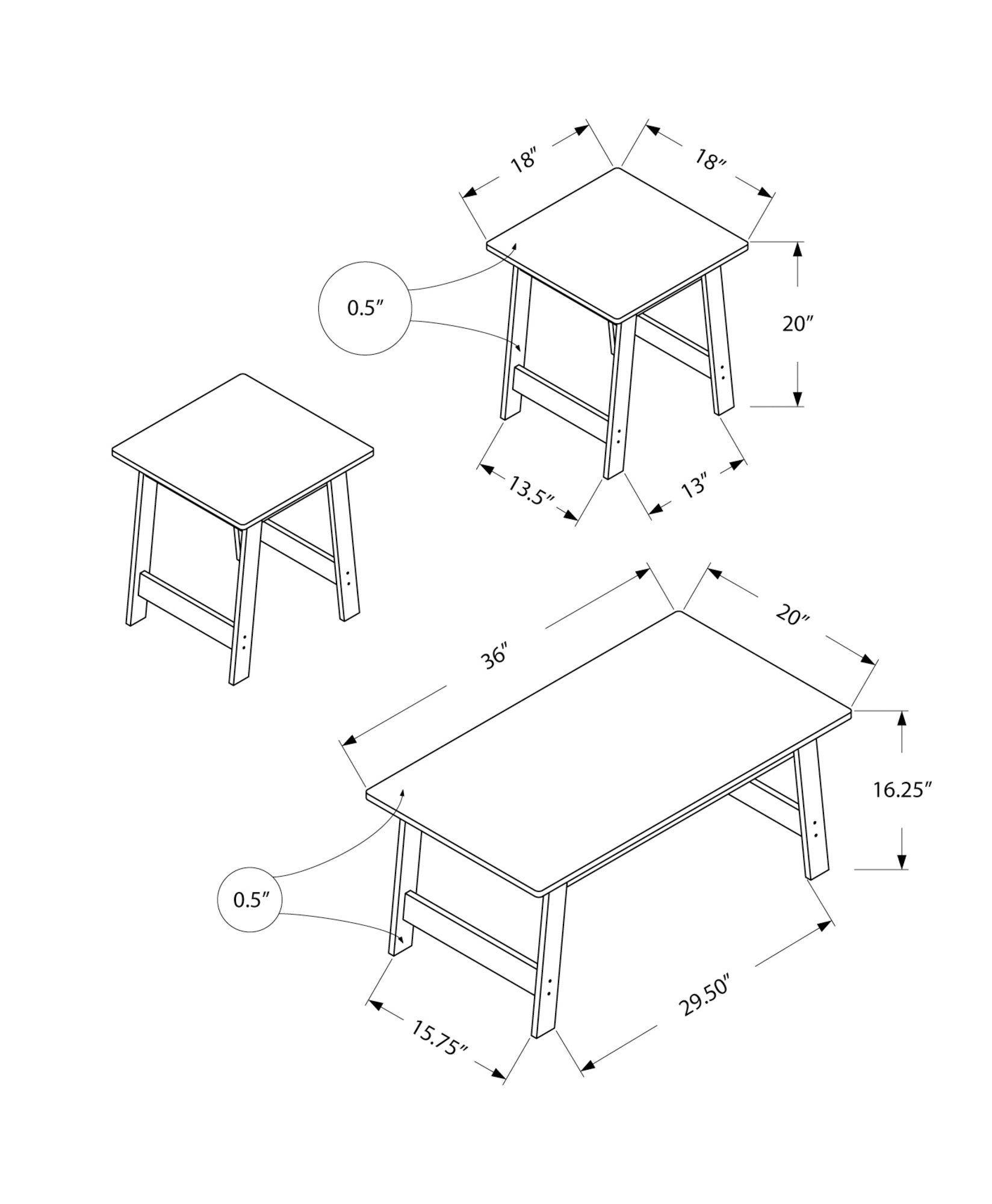 Table Set, 3Pcs Set, Coffee, End, Side, Accent, Living Room, Brown Laminate, Transitional Taupe Particle Board