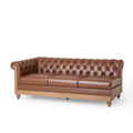 Mirod Comfy Large Sectional Sofa With Wooden Legs, Retro Style For Living Room Light Brown Pu 6 Seat