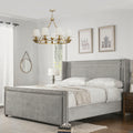 Elle Wingback Upholstered King Bed, Silver Grey Polyester Gray Polyester