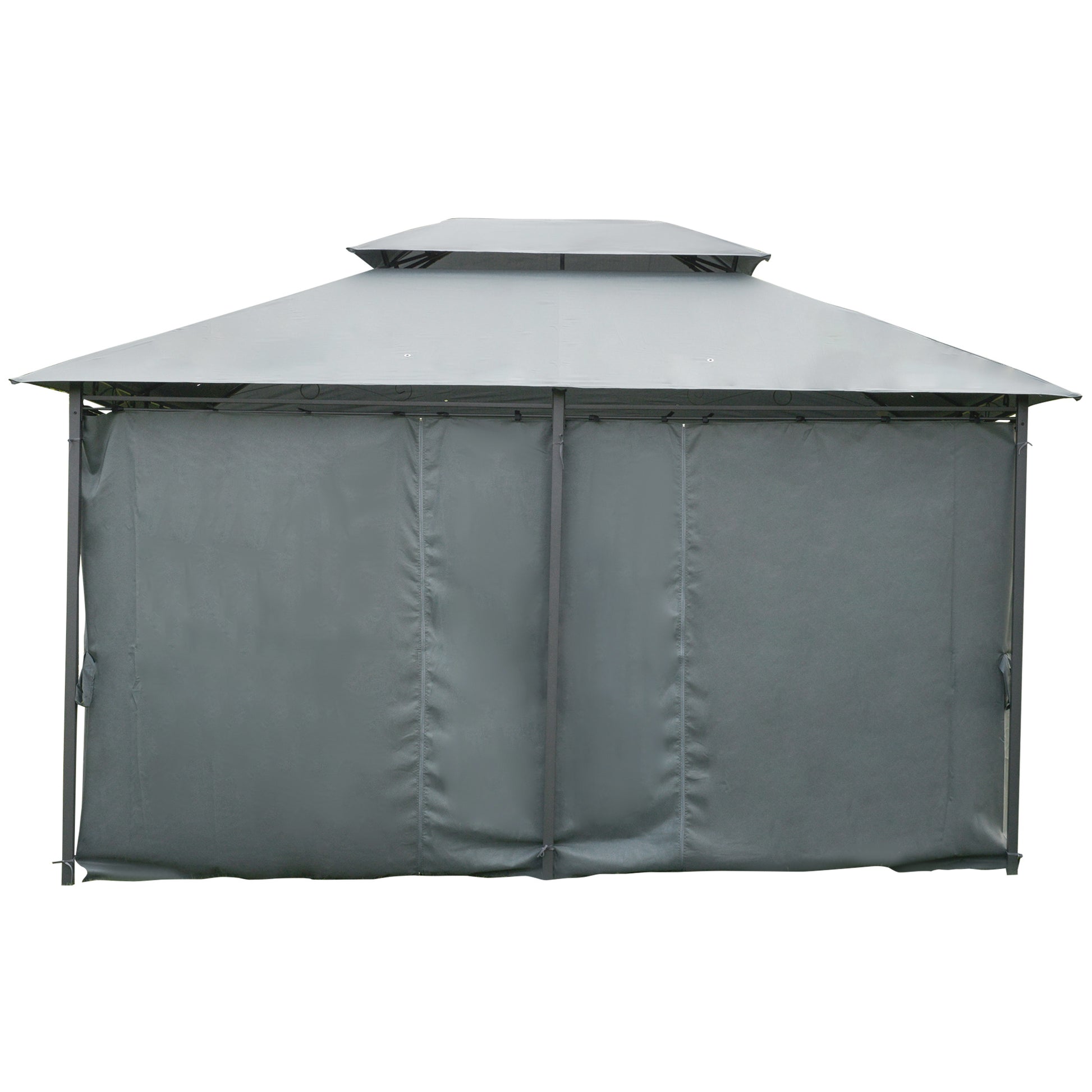 Outsunny 10' X 13' Patio Gazebo, Outdoor Gazebo Canopy Shelter With Curtains, Vented Roof, Steel Frame For Garden, Lawn, Backyard And Deck, Sage Gray Black Steel