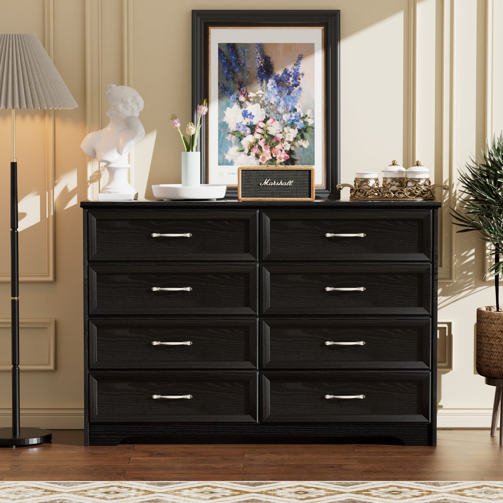 Modern 3 Drawer Bedroom Chest Of Drawers With 8 Drawers Dresser, Clothes Organizer Metal Pulls For Living Room, Bedroom, Hallway, Black,47.6 L X 15.7 W X 36.7 H 5 Or More Drawers Black Drawers Included Particle Board Mdf