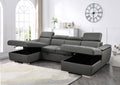 U Shaped Sleeper Sofa, 121 Inch Overisze 2 In 1 Pull Out Bed, Sectional Sleeper Sofa With Double Storage Chaise For Living Room Furniture, Charcoal Grey Light Brown Wood Primary Living Space Medium Duty Eucalyptus 6 Seat Charcoal Grey Polyester Soft