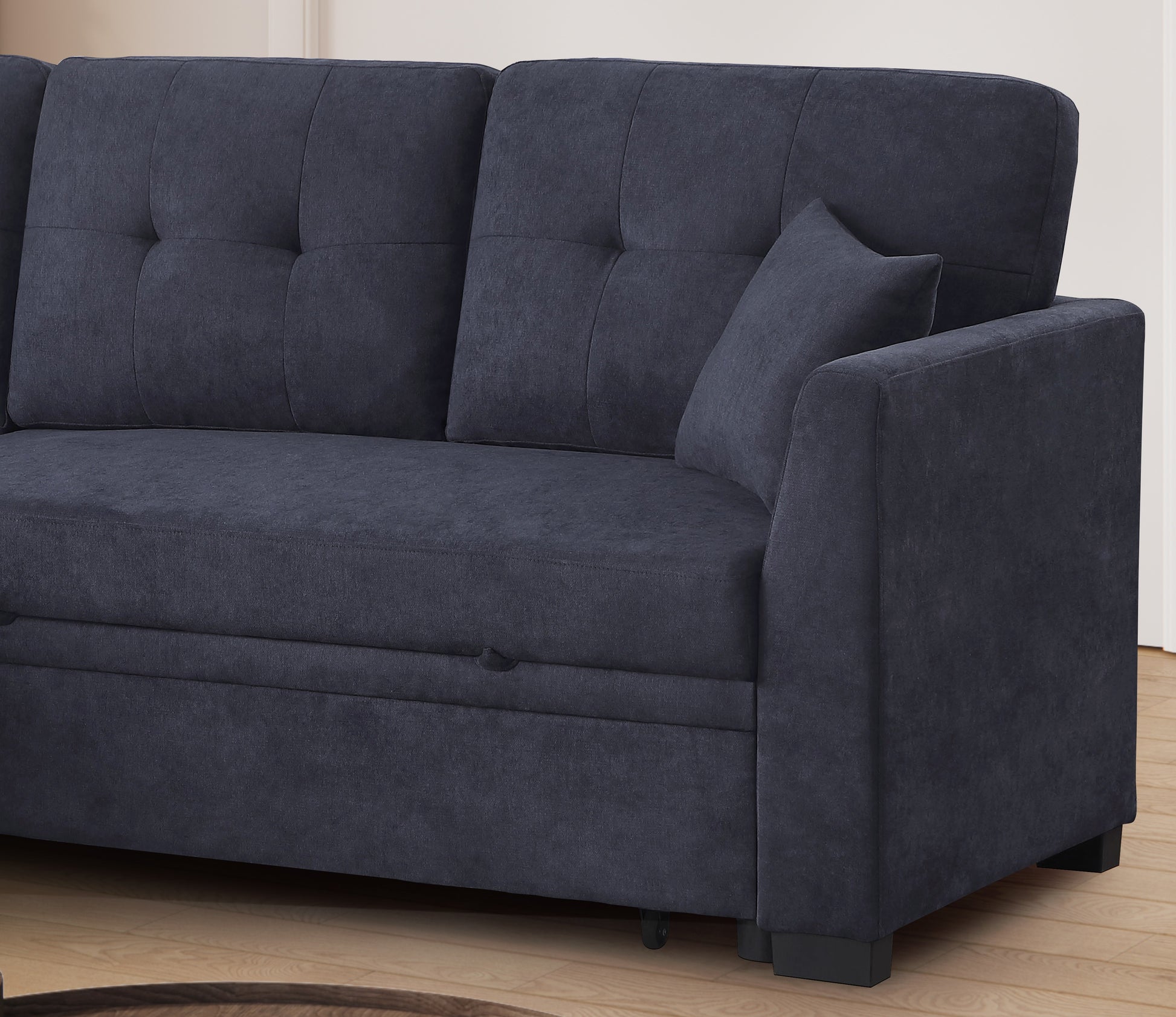 Sectional Sofa Bed, Dark Blue Dark Blue Wood Fabric 4 Seat
