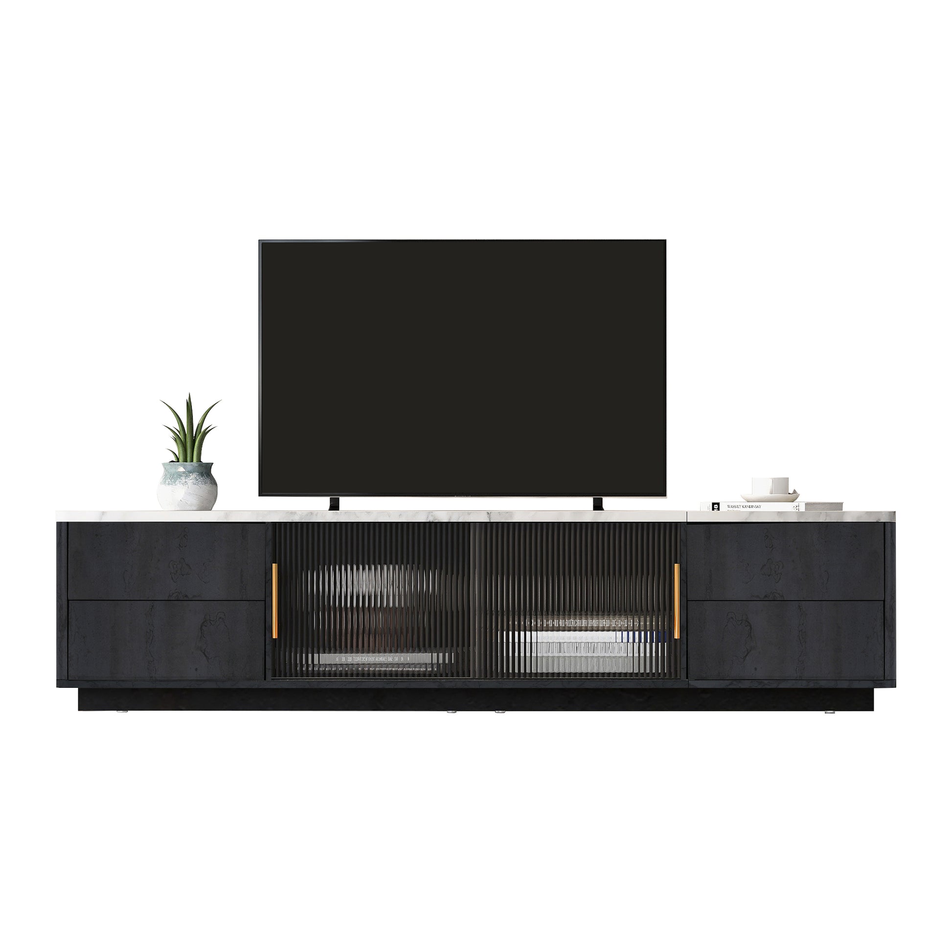 Modern Tv Stand For 70'' Tv With 4 Drawers, Media Console Table, Entertainment Center With Large Storage Cabinet For Living Room, Bedroom Black,White Primary Living Space 60 69 Inches 60 69 Inches