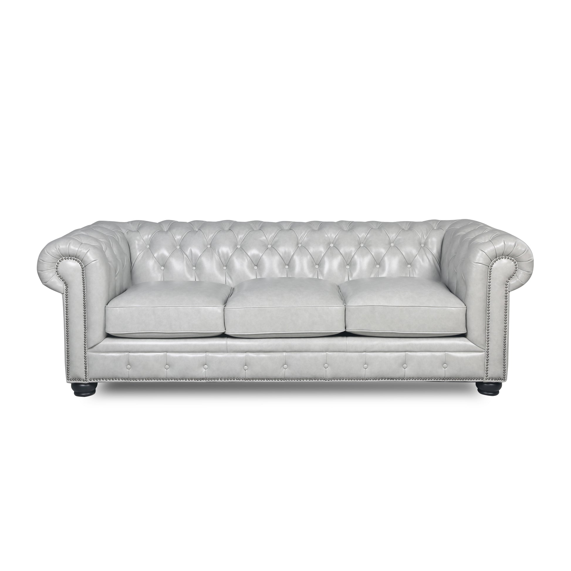 Leather Chesterfield Sofa Light Grey Leather 3 Seat