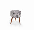 Flora Ottoman 107 Ivory Grey Pattern Ivory Chenille Wood Chenille White Contemporary Oval Foam